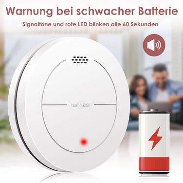 Набір датчиків диму Rauchmelder 6 шт. без LED, з батареєю на 10 років, клейкими панелями, функцією вимкнення звуку, 85 дБ, автономний, для дому