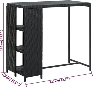 Барний стіл із полицею vidaXL, кухонний стіл-трансформер, чорний, 120x60x110 см, поліратан