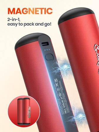 Електричні грілки для рук Warmco 2 шт, 10000 mAh, багаторазові, 3 режими нагріву, Powerbank, Червоний