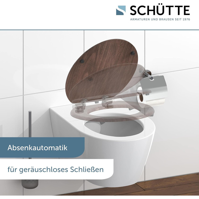 Дерев'яне сидіння для унітаза SCHÜTTE з мікроліфтом (Soft-Close), кришка для унітаза з MDF, витримує до 175 кг, колір Darkwood