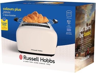 Тостер Russell Hobbs Colours Plus Edelstahl на 2 тости, нержавіюча сталь, 6 режимів, розморожування, підйом тостів, 1600 Вт, колір жасмин