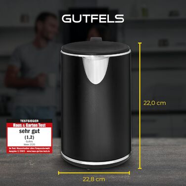 Електричний чайник GUTFELS WATER 2020, 2200 Вт, 1 л, подвійні стінки, з фільтром від накипу, захист від перегріву, чорний