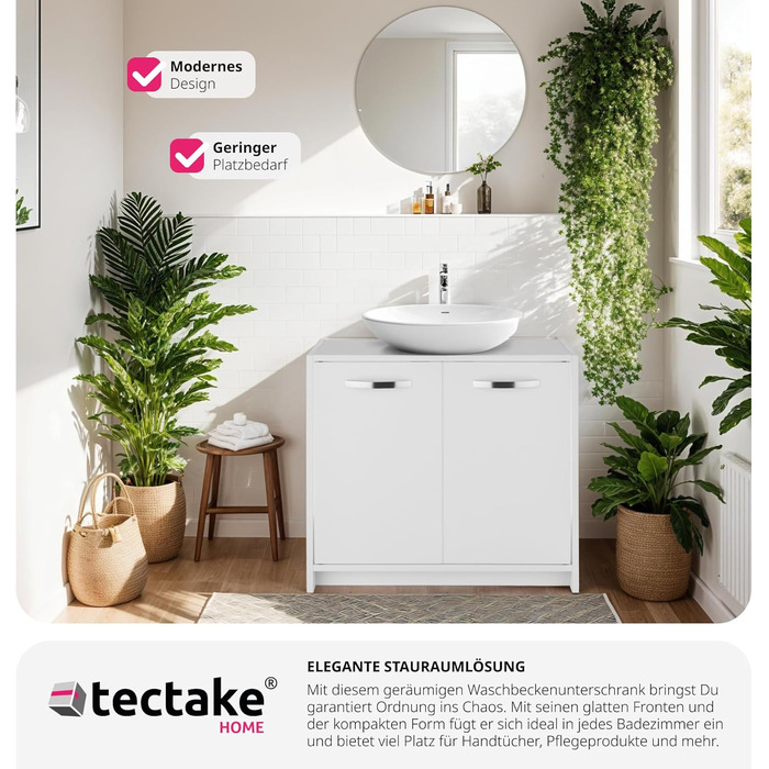 Шафа під умивальник tectake, білий меблевий тумба для ванної та WC, шафа під раковину, тумба для умивальника, меблі для ванної кімнати