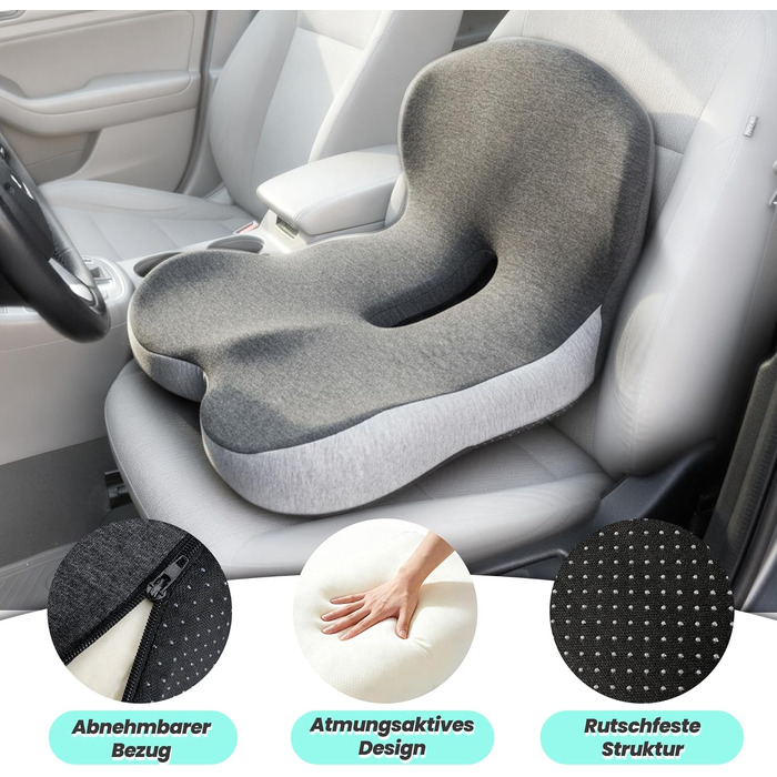 Ортопедична подушка для сидіння з підтримкою спини Urban Deco з піни Memory Foam, чорно-сіра, 1 шт.