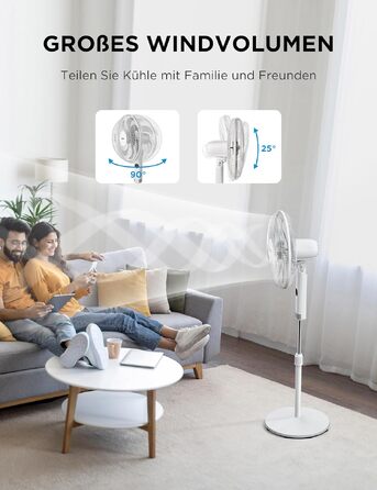 Вентилятор підлоговий Midea FS40-23MR з пультом, 3 швидкості, телескопічна висота, 90° поворот, 7 лопатей, LED-дисплей, білий