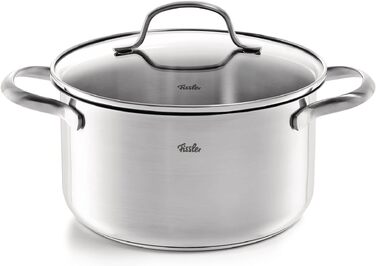 Набір каструль Fissler San Francisco з нержавіючої сталі, 5 предметів, для індукційних плит, зі скляними кришками (3 каструлі, 1 сотейник, 1 каструля з ручкою)