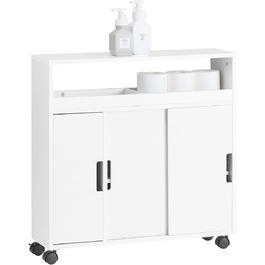 SoBuy BZR02-W шафа для ванної з ДСП, біла, на колесах, з відкритою полицею, вузький бічний стелаж 70x71x20 см