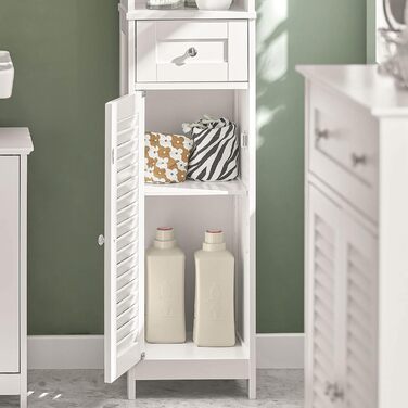 SoBuy FRG236-W Високий шафа для ванної кімнати, білий, 32x170x30 см, з відкритою полицею, шухлядою та дверцятами
