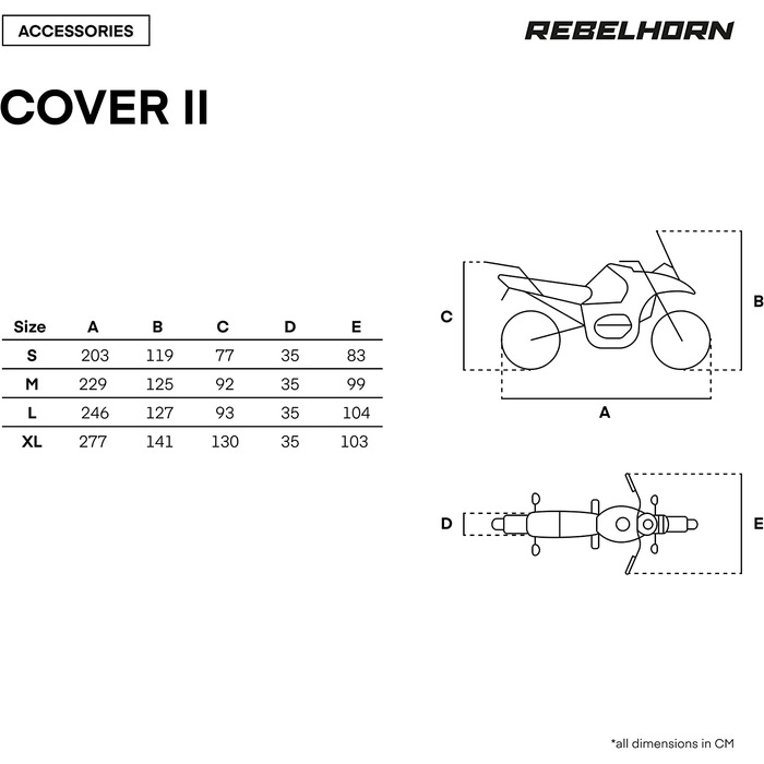 Чохол для мотоцикла REBELHORN Cover II, міцний поліестер, захист від крадіжки, еластичний низ, розмір M, чорний