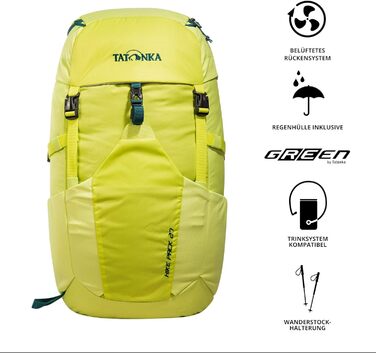 Рюкзак Tatonka Hike Pack 27 л з вентиляцією спини та дощовиком, легкий туристичний рюкзак для жінок і чоловіків, лайм