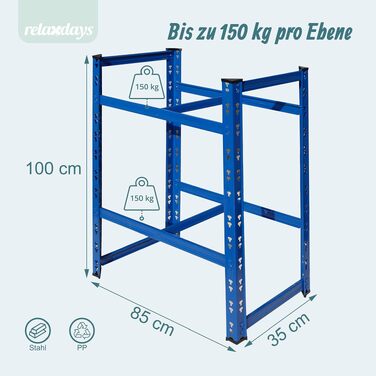 Стелаж для шин Relaxdays на 4–6 коліс, сталевий, 100 x 85 x 35 см, навантаження 150 кг на полицю, синій