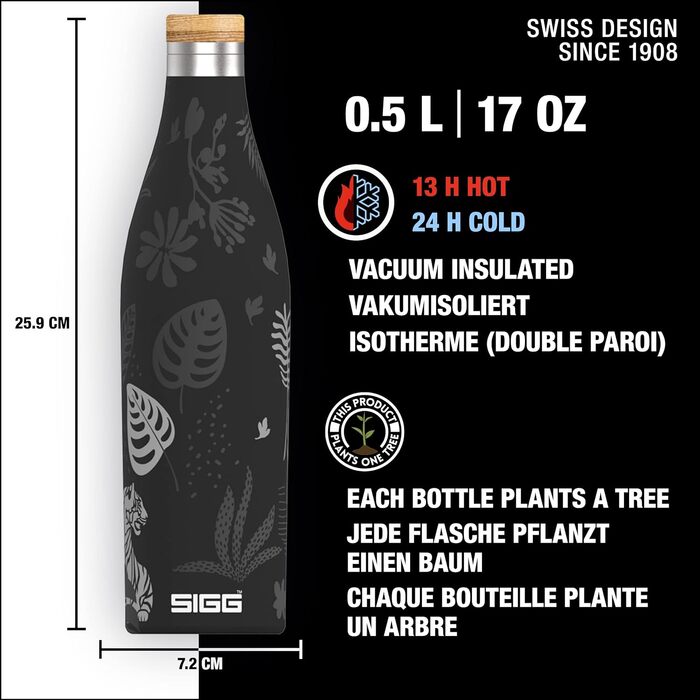 Термобутилка SIGG Meridian Sumatra Tiger 0.5 л, нержавіюча сталь, бамбукова кришка, герметична, BPA-free, пластик без, подвійні стінки