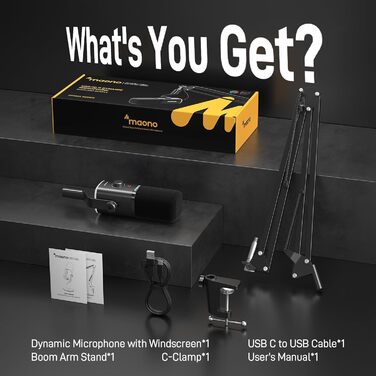 Динамічний мікрофон MAONO XLR/USB з кріпленням, кнопкою вимкнення звуку, регулятором гейну, для подкастів, стрімінгу, ігор, запису, YouTube, сумісний з ПК, PS4/5, Mac, модель PD100XS