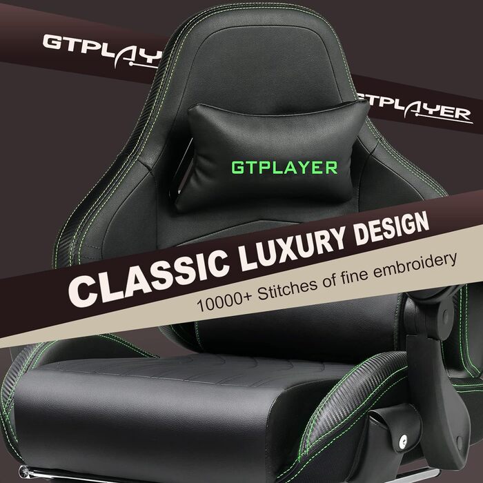 Ігровий крісло GTPLAYER з підніжкою, ергономічний офісний стілець для геймерів, PC Racing, до 150 кг, зелений