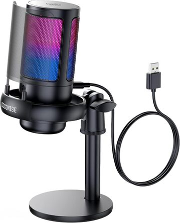 Ігровий мікрофон COCONISE RGB для ПК, стримінгу, подкастів, PS4, PS5, Mac. USB мікрофон з регулюванням гучності та 3.5 мм роз'ємом.