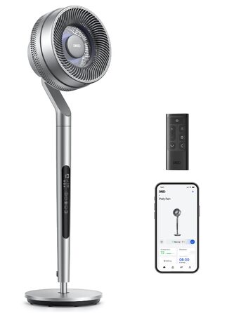 Dreo Smart вентилятор підлоговий з осциляцією 120°/85°, регульована висота 102-112 см, тихий DC вентилятор для спальні, потік повітря 30.5 м³/хв, 10 швидкостей