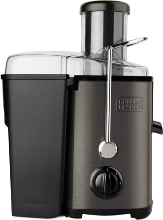 Соковижималка BLACK+DECKER BXJE600E, 600 Вт, для овочів і фруктів, з нержавіючої сталі, 62 мм, 2 швидкості, 2 контейнери для соку та м’якоті