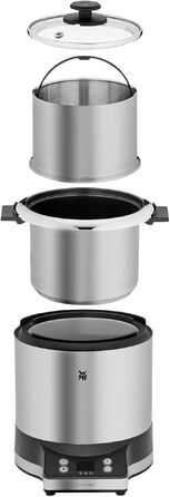 Рисварка WMF Küchenminis 1л Cromargan, 220 Вт з контейнером для ланчу та функцією пароварки