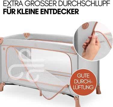 Дитяче складне ліжечко Hauck Dream N Play Plus XXL з матрацом, ігровим наметом та антимоскітною сіткою, переносна сумка, великий вхід, Dusty Cork