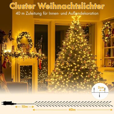 Світлодіодна гірлянда MAGGIFT Cluster 20м (1000 LED), теплий білий колір, водонепроникна, з пультом, таймером та 8 режимами роботи, для вулиці та дому