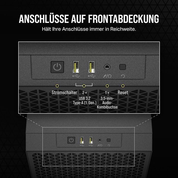 Корпус для ПК CORSAIR 3000D Airflow, Mid-Tower, підтримка 4-слотових GPU, 3-контактний вентилятор, до 8×120мм вентиляторів, високий повітряний потік, чорний