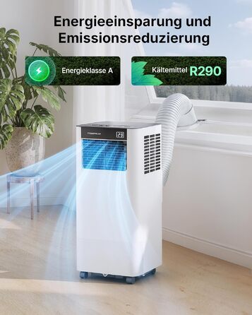 Мобільний кондиціонер 9000 BTU 2.6 кВт з шлангом + APP-керування | 3-в-1 для кімнат до 25 м²