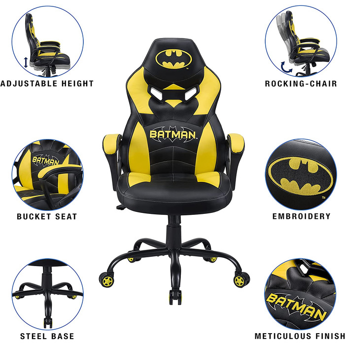 Дитяче ігрове крісло Subsonic Batman, офіційна ліцензія DC Comics, для офісу та геймінгу