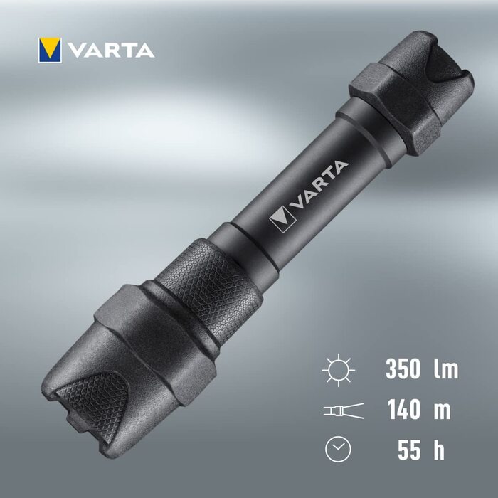 Ліхтарик VARTA Indestructible F20 Pro LED 6 Вт з батарейками AA, водонепроникний, пилозахищений, робочий ліхтар з двома режимами освітлення, надміцний