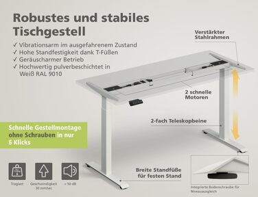 Електричний підйомний стіл KRIEG HighDesk Basic 160 x 70 см, білий — Регульований стіл для роботи сидячи та стоячи