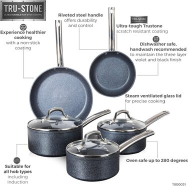 Набір сковорідок Tower TruStone Aluminium Violet Black 3 предмети (5-ти предметний набір)