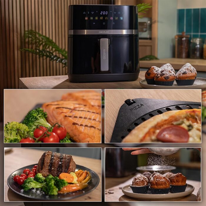 Аерофритюрниця Cecotec Cecofry & Grill Duoheat 4000 без олії, 8 л, 1900 Вт, з рухомою перегородкою та грилем, чорна