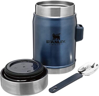 Термос для їжі Stanley Classic Legendary 400 мл з ложкою-виделкою, тримає тепло або холод до 7 годин, нержавіюча сталь, BPA-Free, можна мити в посудомийній машині, колір Nightfall
