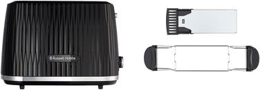 Тостер Russell Hobbs Eden на 2 тости, чорний - 6 режимів, підйом, розморожування, підігрів, лоток для крихт, тримач для булочок 27372-56