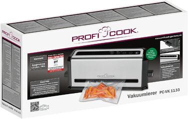 ProfiCook PC-VK 1080 Вакуумний пакувальник з насосом для Sous Vide | 12 л/хв, нержавіюча сталь, 10 пакетів