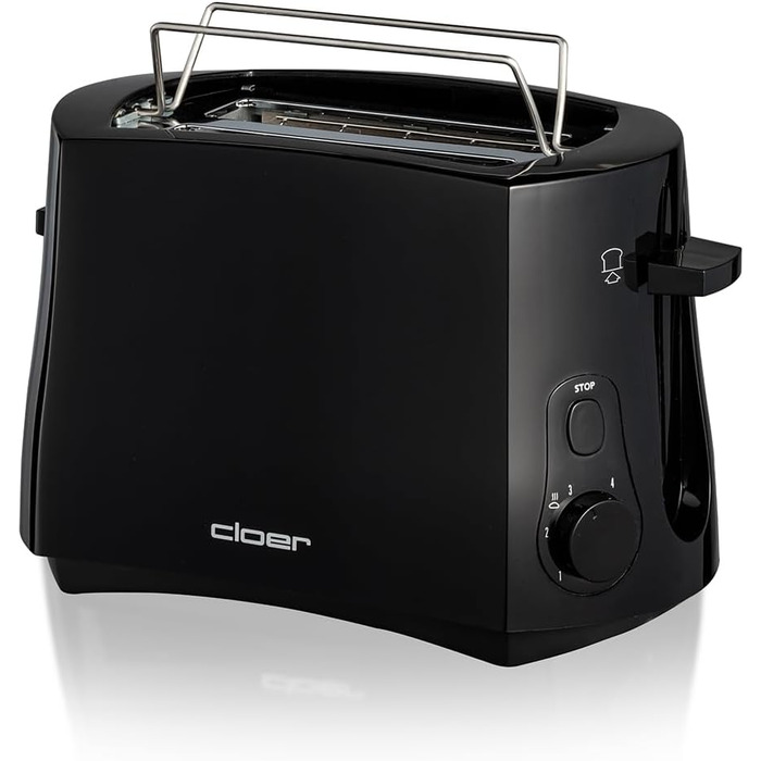 Тостер Cloer 3310 Cool-Wall 825 Вт, для 2 тостів, з підставкою для булочок, кришкою для крихт, функцією додаткового підйому, чорний