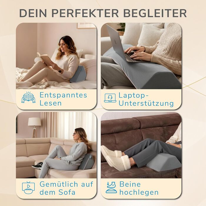 Подушка для спини PEZE® для ліжка та дивана: клиноподібна подушка для читання, підтримки спини, ніг та колін (рожева). Ортопедична подушка проти пролежнів