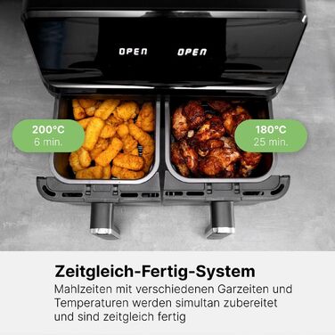 Подвійна аерофритюрниця Clatronic FR 3804 H XXL 8л, 2700 Вт, сенсорне керування, 8 програм, чорна