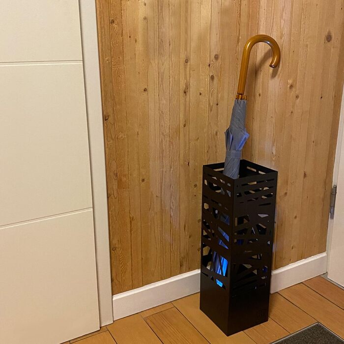 Підставка для парасольок UNUS з піддоном, 4 гачки, 16x16x49 см, чорна, з візерунком