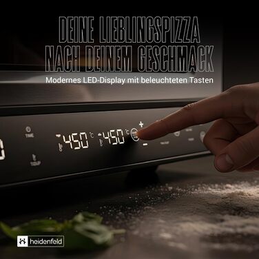 Електрична піч для піци Heidenfeld Pizzaboss, 1850 Вт, до 450°C, повний набір, сріблясто-чорний