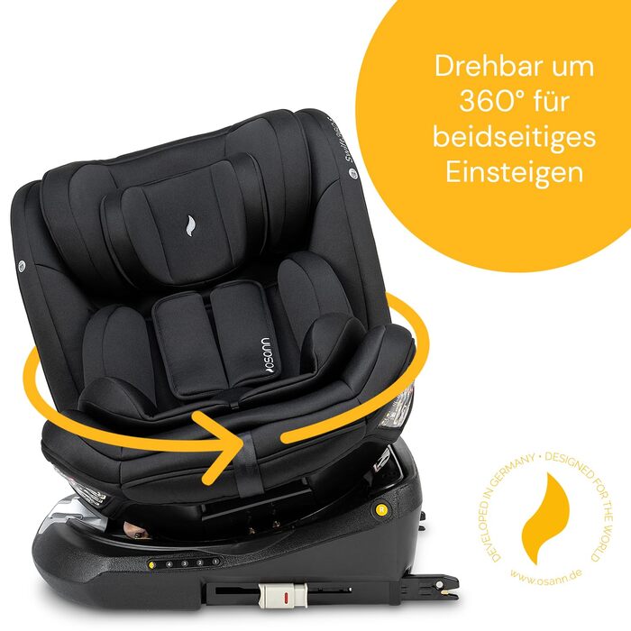 Дитяче автокрісло Osann Swift360 S i-Size, 360° поворотне, реверсивне, для дітей 76-150 см, чорне