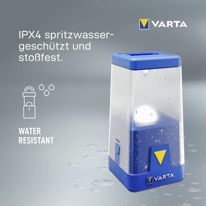 Кемпінговий ліхтар VARTA LED Ambiance L20 з димером та кольоровими режимами, працює від 6x AA батарей, для риболовлі, відпочинку на природі, аварійних ситуацій, без батарей