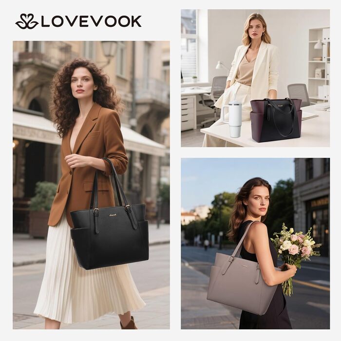 Жіноча сумка LOVEVOOK великого розміру з екошкіри для ноутбука 15.6 дюймів, робоча сумка пудрово-рожевого кольору