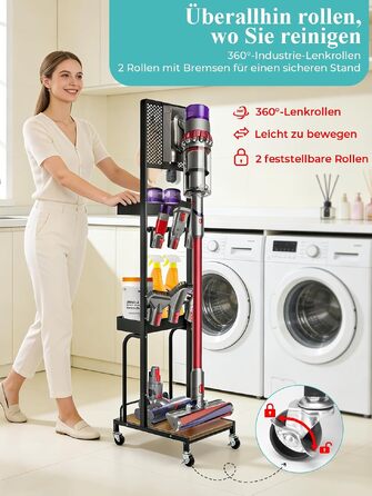 Металевий стійка-тримач JUPELI для пилососів Dyson V16, Gen5, V15, V12, V11, V10, V8, V7, V6 — підставка для зберігання пилососа та аксесуарів, підлогова, без свердління (чорна)