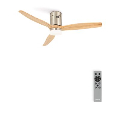Вентилятор стельовий з підсвічуванням Windcalm Deckenventilator ABS, 132 см, пульт, DC-мотор, нікель/світле дерево