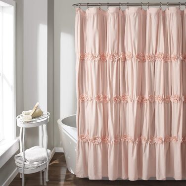 Штора для ванної Lush Decor Darla, рюші, квітковий візерунок, 183x183 см, рожевий