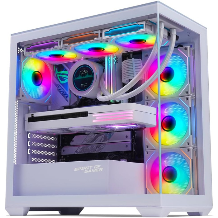 Корпус для ПК Spirit of Gamer Spark Arctic, ігровий Mid Tower, сумісний з ATX/MATX/MITX, з акваріумним дизайном, 6 ARGB вентиляторів 120 мм, загартоване скло 4 мм спереду та збоку