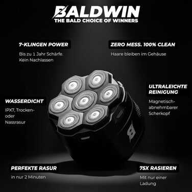 Машинка для гоління голови BALDWIN 7D з магнітною голівкою для сухого та вологого гоління