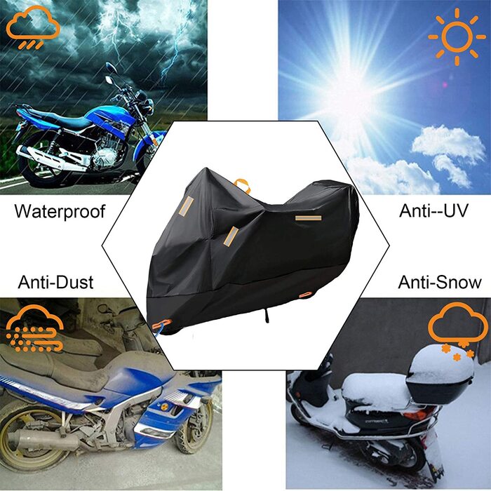 Baogaier Мотоциклетний чохол 300D, водонепроникний, XXXL, посилений, для вулиці, з подвійними швами та замковим отвором, 265x105x125 см, чорний
