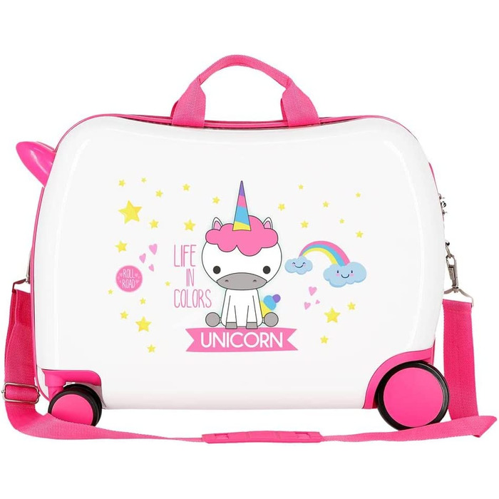 Дитяча валіза Roll Road Little Me, Єдиноріг, біла, 50x38x20 см, ABS-пластик, 34 л, 4 колеса, кодовий замок