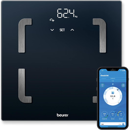 Цифрова діагностична вага Beurer BF 880 з Wi-Fi та Bluetooth, аналізатор складу тіла, вимірювання жирової та м'язової маси, до 180 кг, сумісна з додатком
